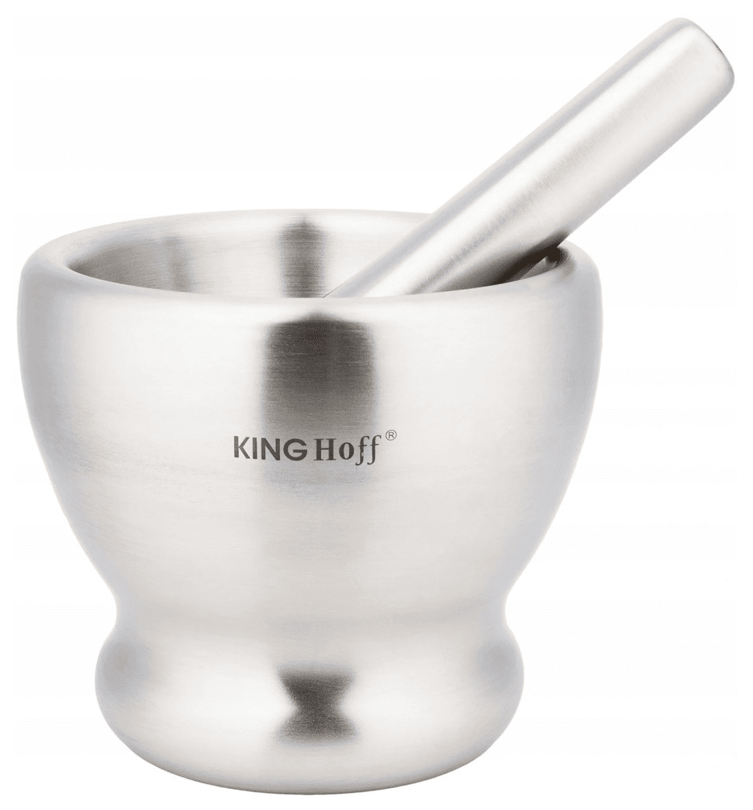 KING HOFF Mortel av borstat rostrfitt stål, med stöt, 13 cm diam. 70gr, Kinghof