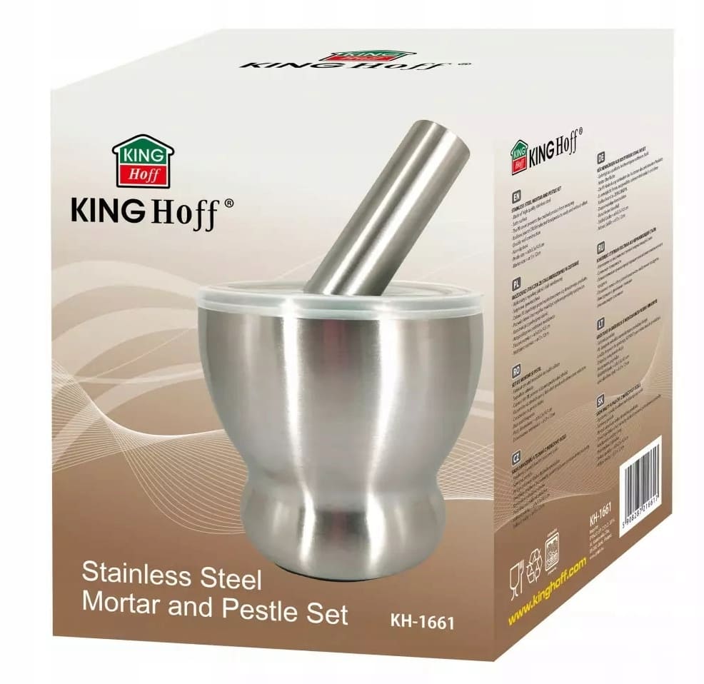 KING HOFF Mortel av borstat rostrfitt stål, med stöt, 13 cm diam. 70gr, Kinghof - 4