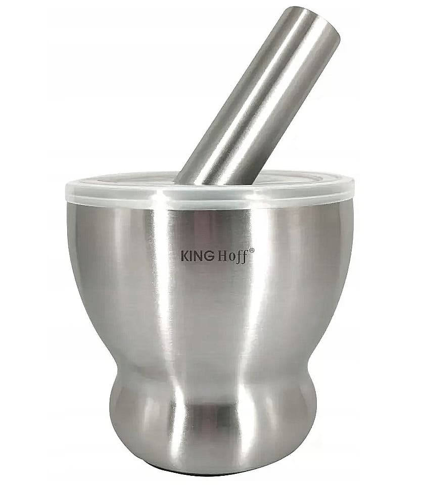 KING HOFF Mortel av borstat rostrfitt stål, med stöt, 13 cm diam. 70gr, Kinghof - 3