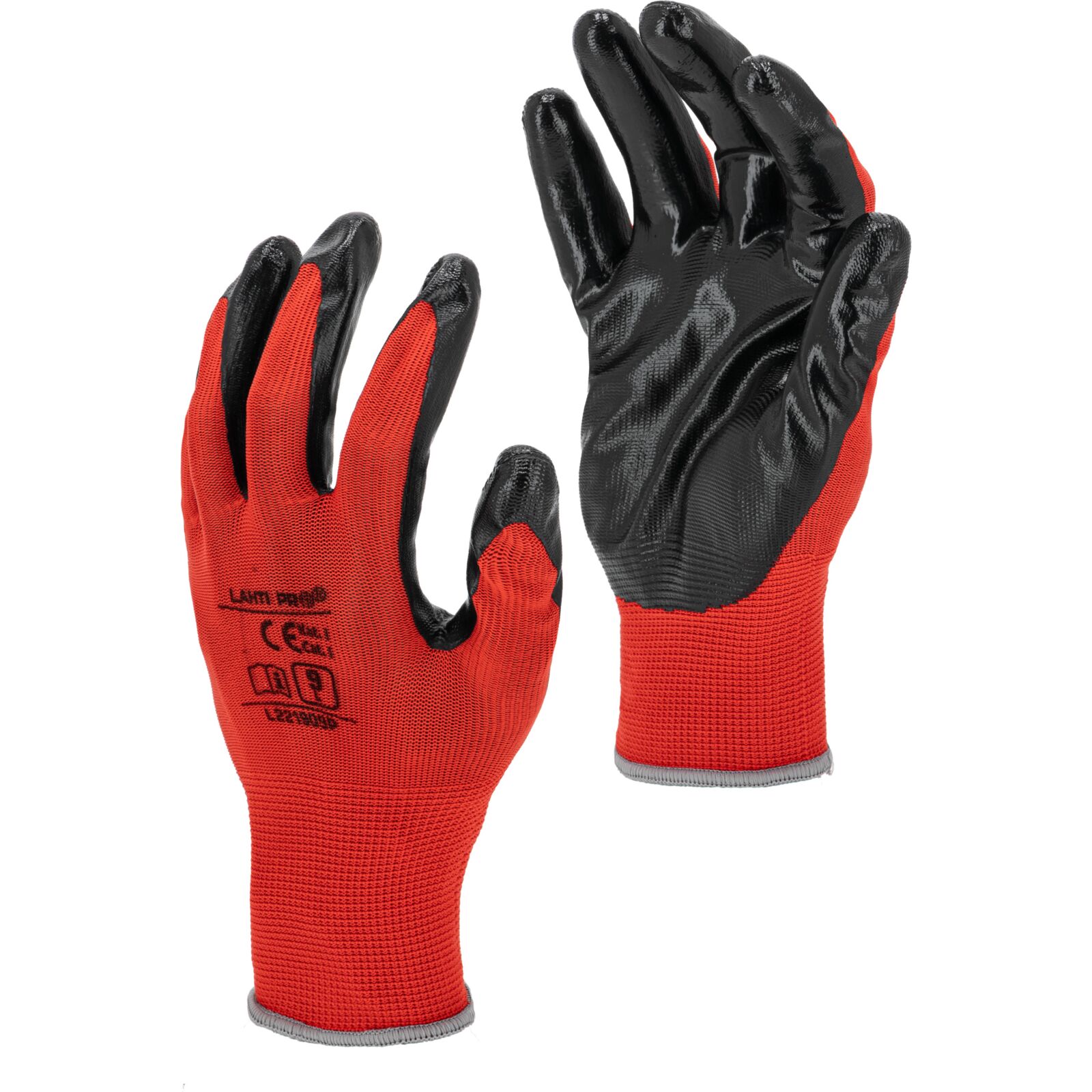 LahtiPro Gloves Nitrile Red-Black L221909P, 12Pairs, 9, CE, LAHTI