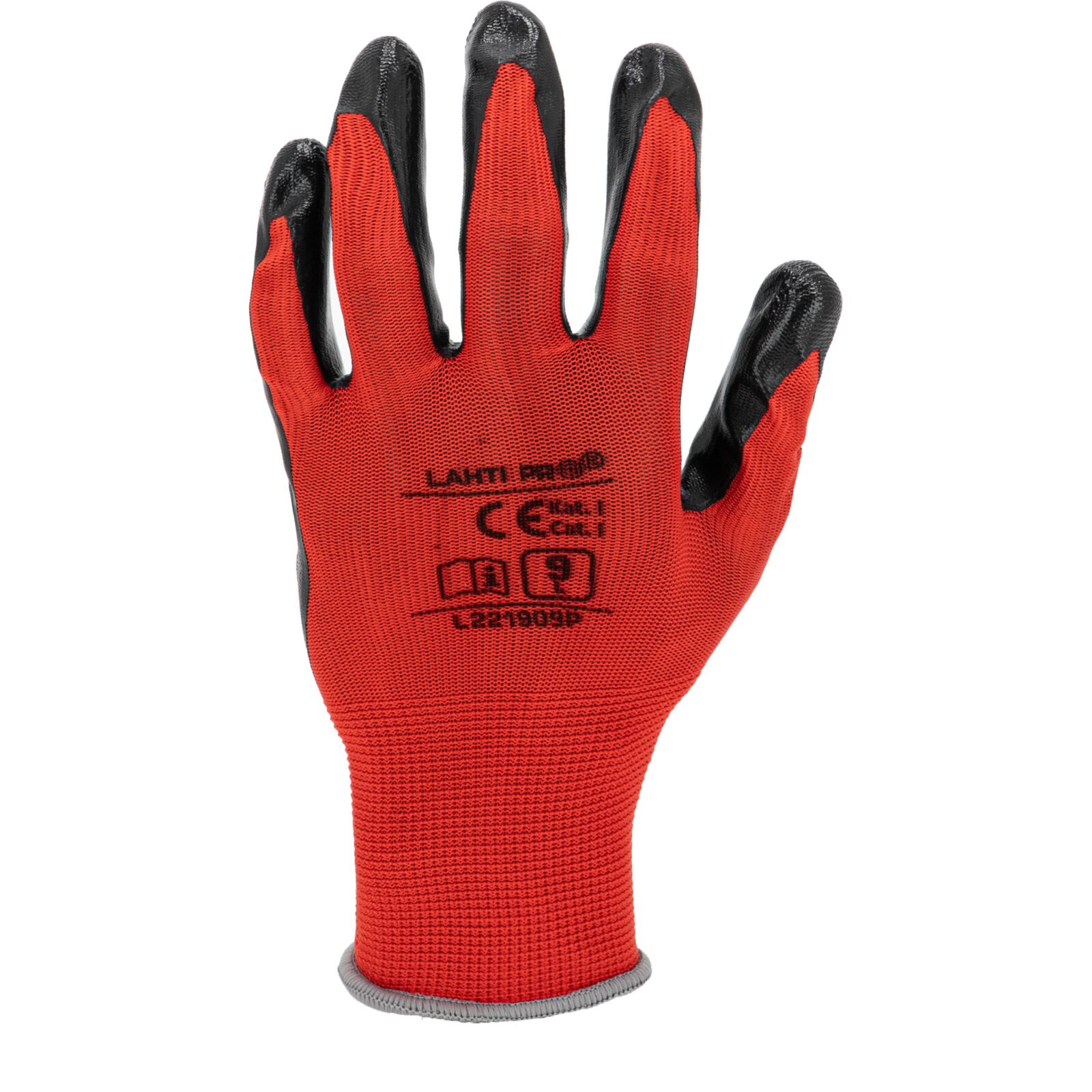 LahtiPro Gloves Nitrile Red-Black L221909P, 12Pairs, 9, CE, LAHTI - 6