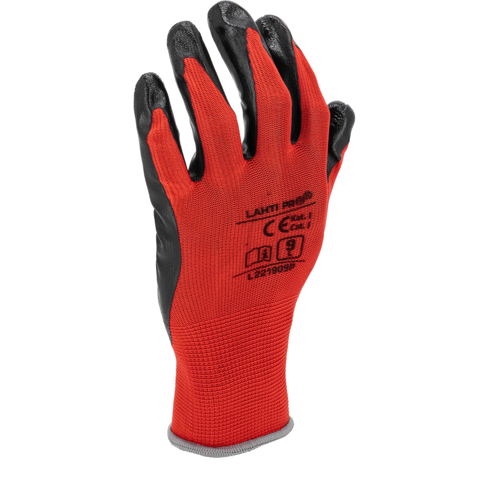 LahtiPro Gloves Nitrile Red-Black L221909P, 12Pairs, 9, CE, LAHTI - 2