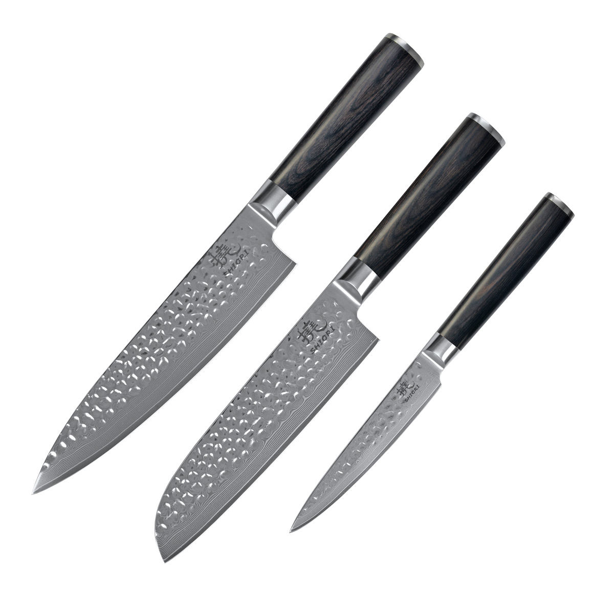 SHIORI 3-Set 撓 Kuri Murō + Santoku + Sifu - set med tre japanska knivar av Damaskusstål - 8