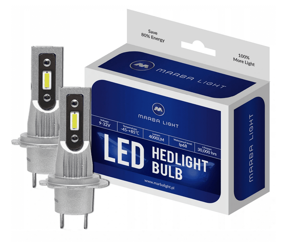 MARBA LIGHT H7 CSP LED, CE E9 certifierade, 4000 LM 6000K CANBUS, 2 lampor