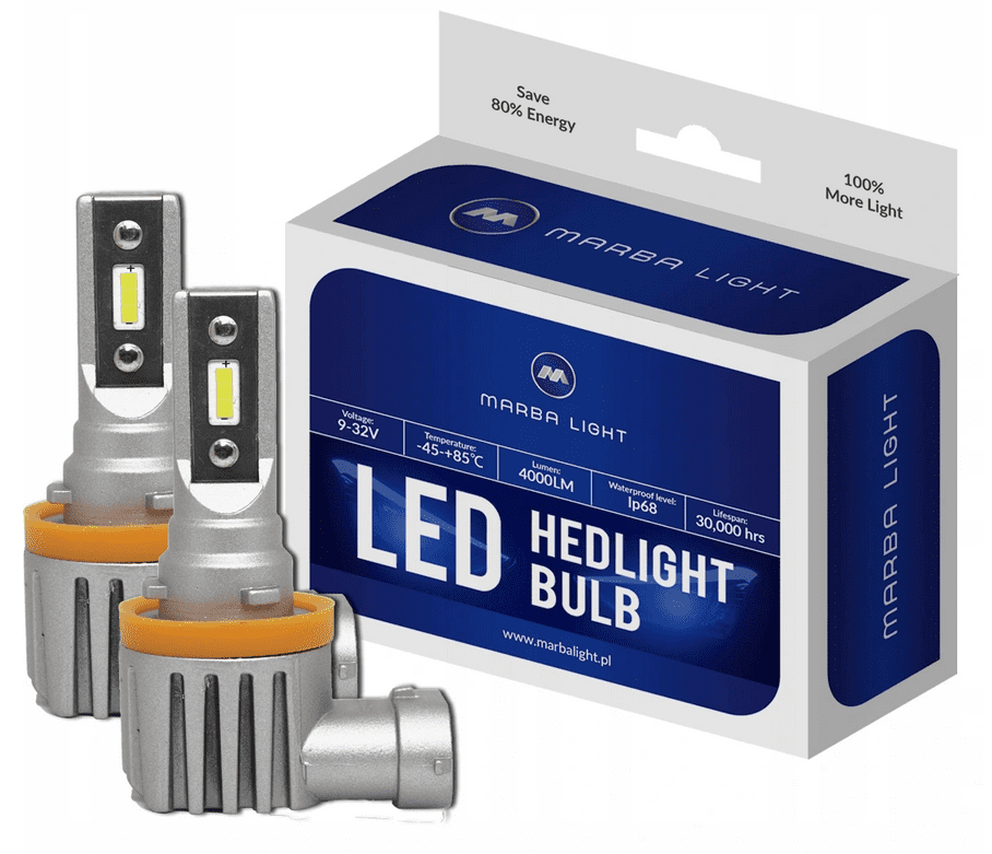 MARBA LIGHT H8 / H11 CSP LED, CE E9 certifierade, 4000 LM 6000K CANBUS, 2 lampor