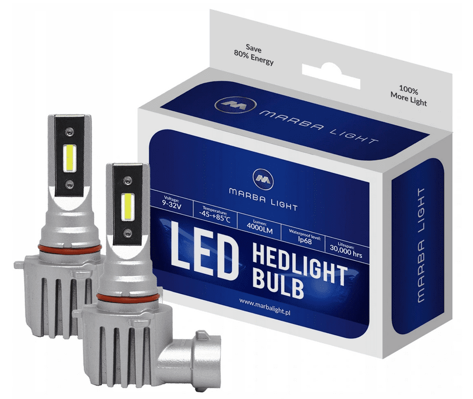MARBA LIGHT HB3 / 9006 CSP LED, CE E9 certifierade, 4000 LM 6000K CANBUS, 2 lampor