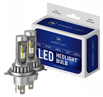 MARBA LIGHT H4 CSP LED, CE E9 certifierade, 4000 LM 6000K CANBUS, 2 lampor