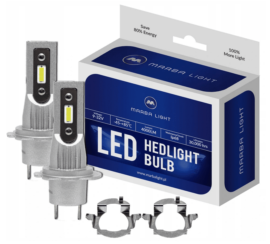 MARBA LIGHT H7 CSP LED, CE E9 certifierade, 4000 LM 6000K CANBUS, 2 lampor - för VW Pasat B5 FL