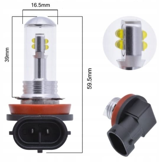 H8 H9 H11 LED 8x CREE XBD ultra white 6000K, 8000LM, passiv kylning, 2st - 8