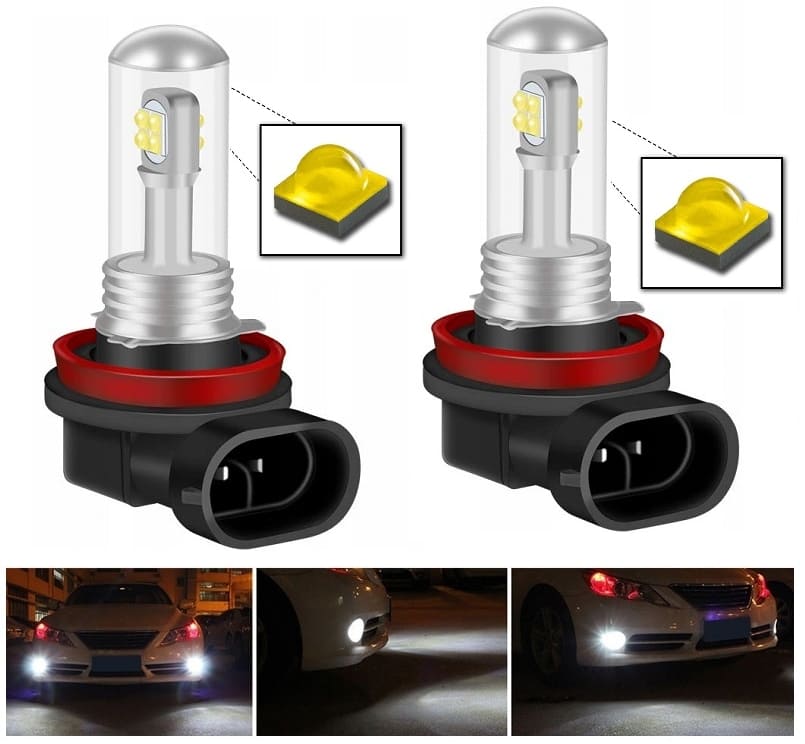 H8 H9 H11 LED 8x CREE XBD ultra white 6000K, 8000LM, passiv kylning, 2st - 7