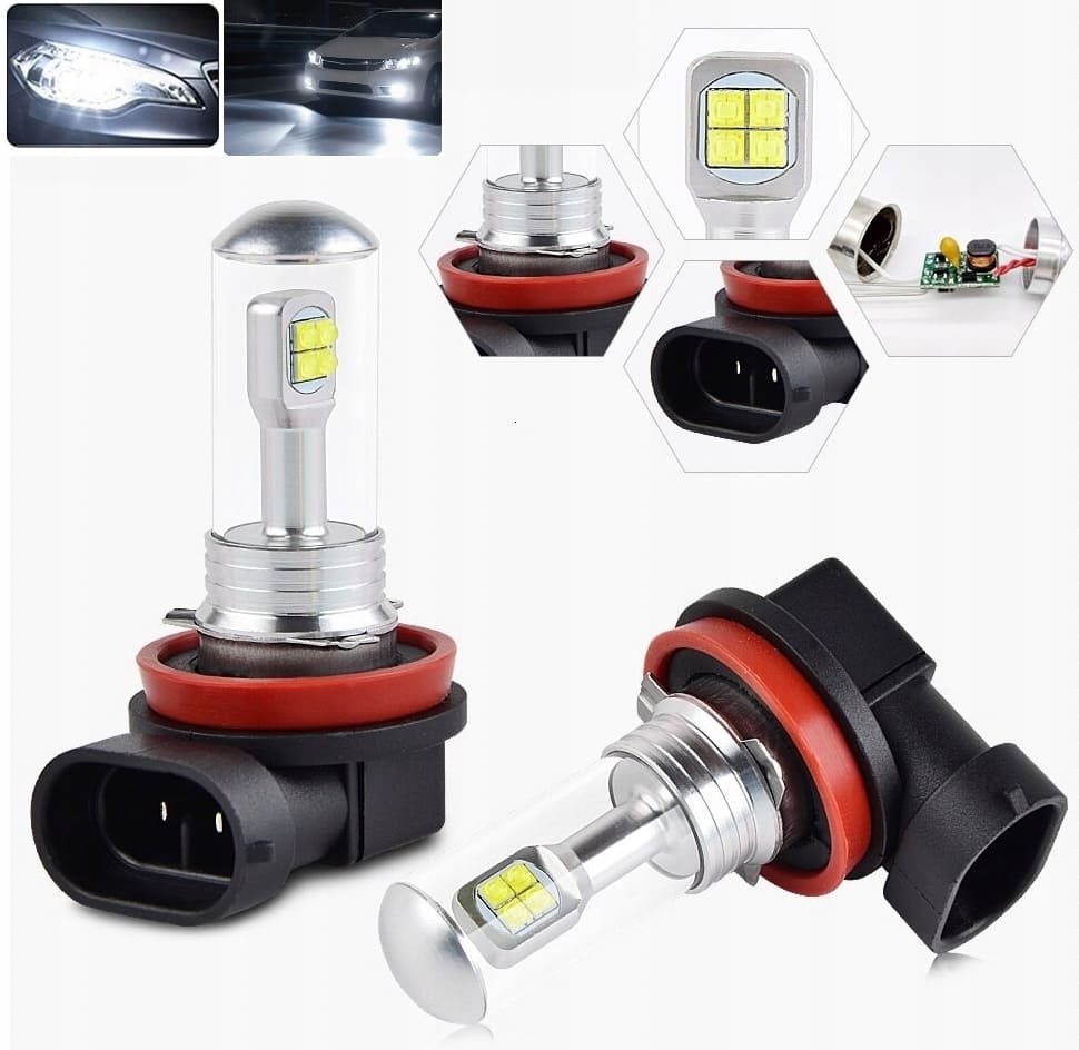 H8 H9 H11 LED 8x CREE XBD ultra white 6000K, 8000LM, passiv kylning, 2st