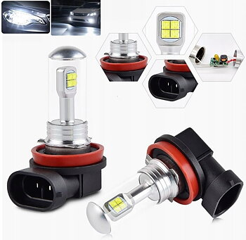 H8 H9 H11 LED 8x CREE XBD ultra white 6000K, 8000LM, passiv kylning, 2st