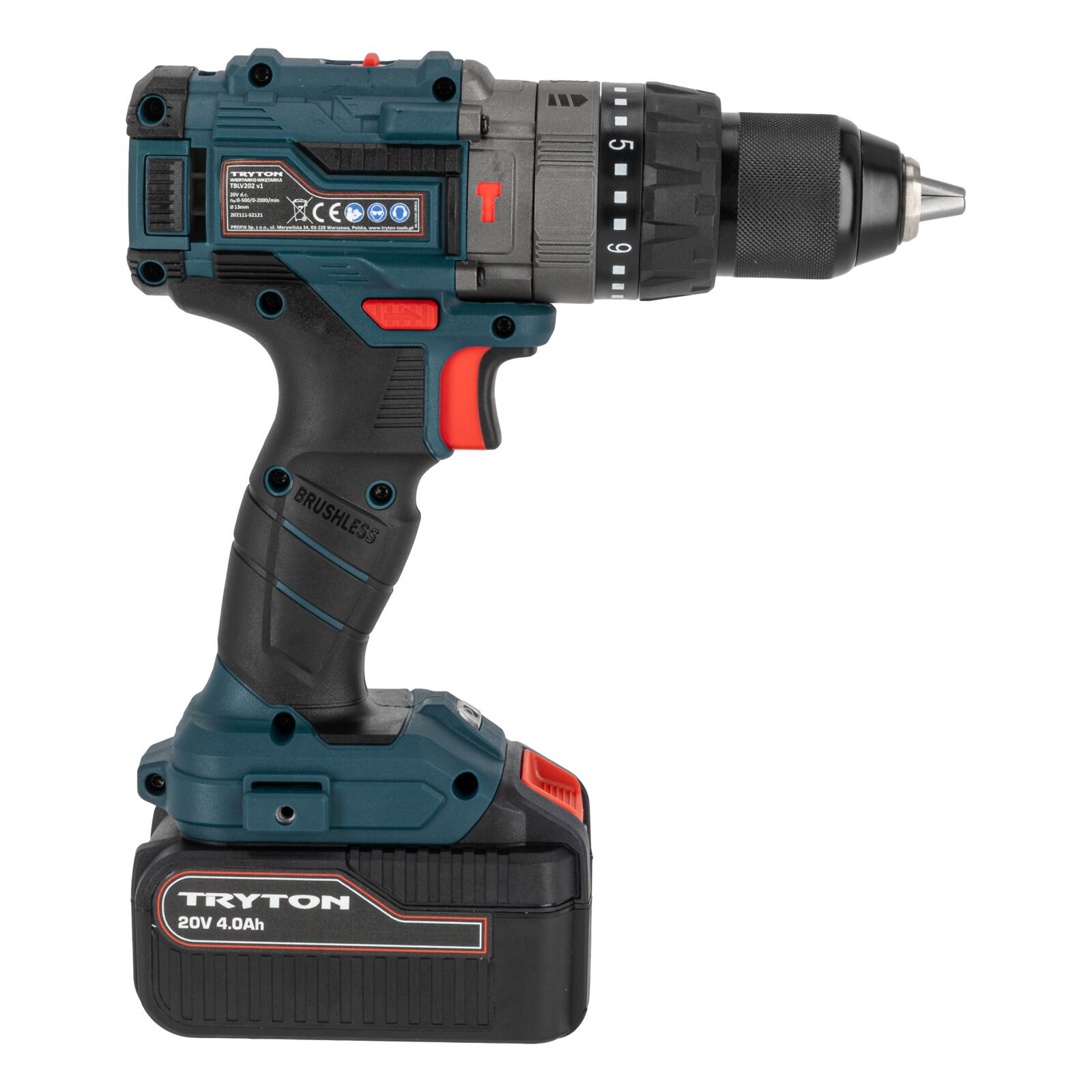 Borrskruvdragare slag 20V borstlös 2 x 4Ah, Tryton TBLV204 - 5