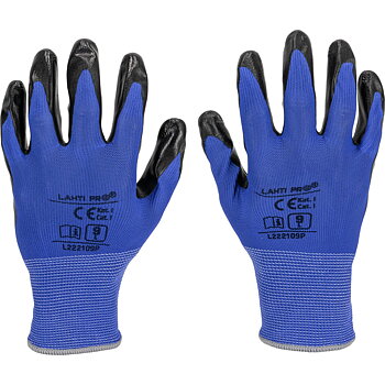 LahtiPro Nitrilhandskar 12 par blå-svarta , CE, LAHTI (Handskestorlek : 10 [XL] Handlängd 20,4cm Omkrets 25,4cm)