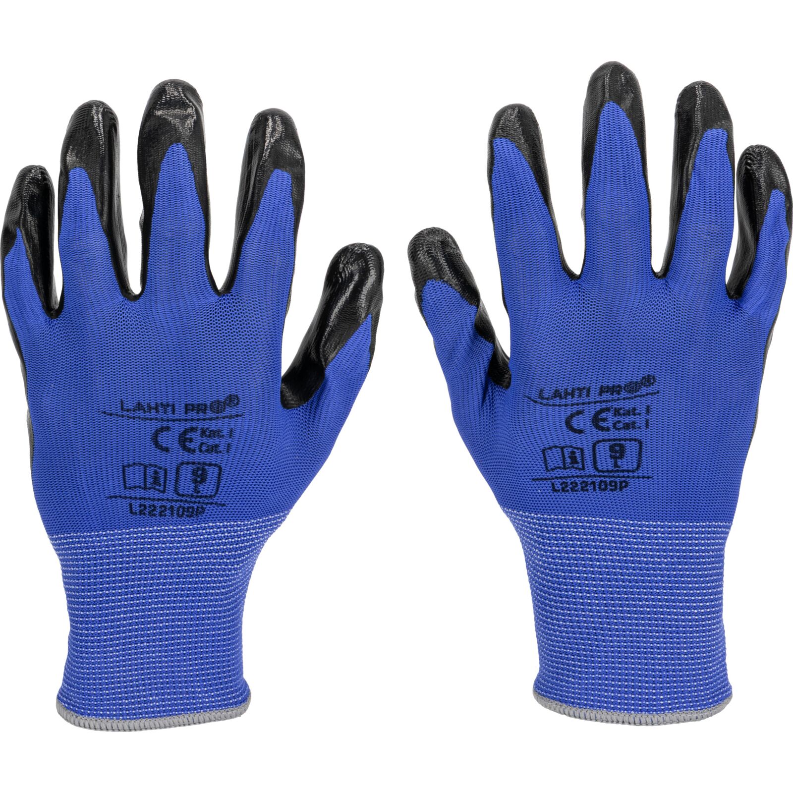 LahtiPro Nitrilhandskar 12 par blå-svarta , CE, LAHTI (Handskestorlek : 11 [XXL] Handlängd 21,5cm Omkrets 27,9cm)
