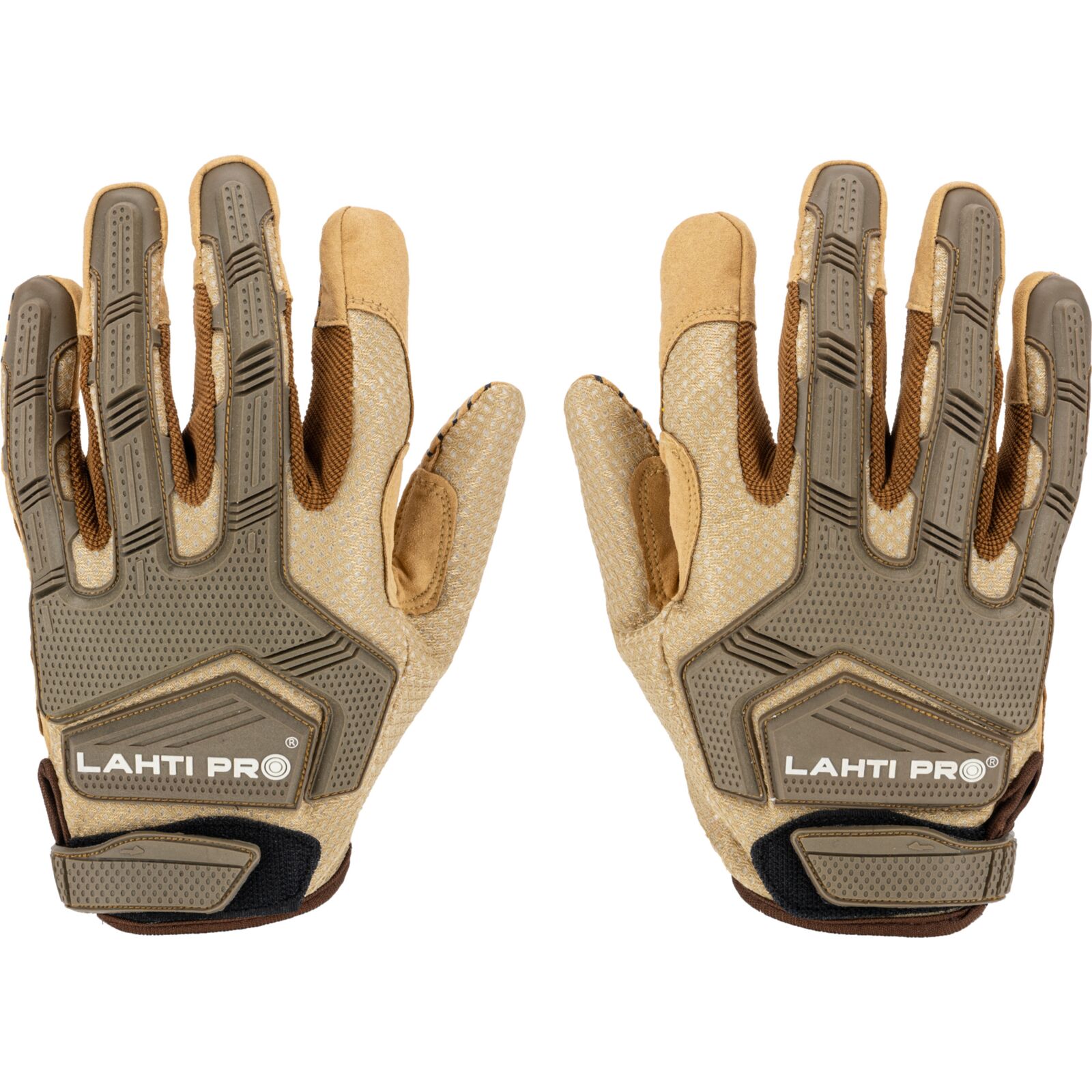 LahtiPro Handskar av syntetiskt läder, mekanikerhandskar, bruna, TPR CE, LAHTI (Handskestorlek : 10 [XL] Handlängd 20,4cm Omkrets 25,4cm)
