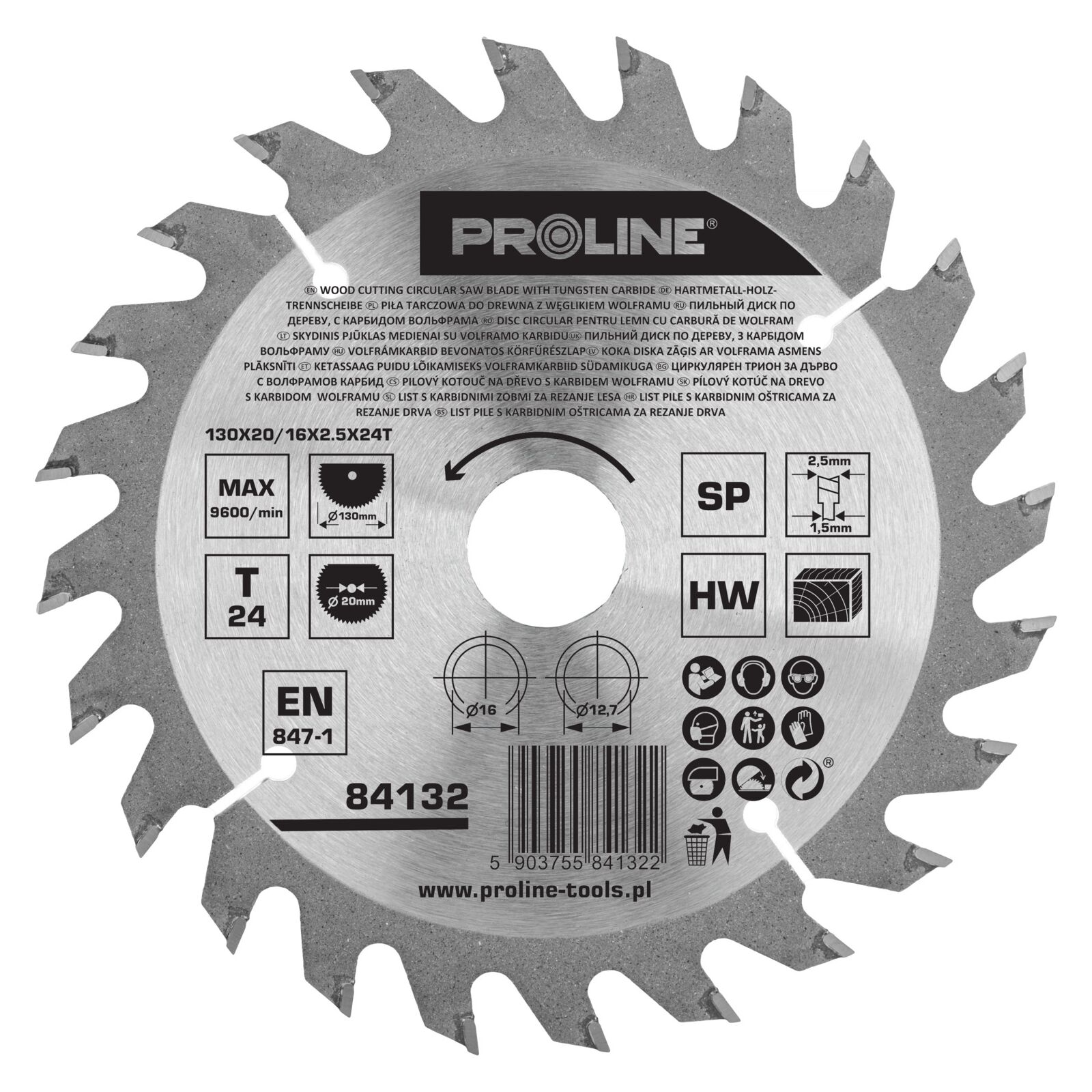 PROLINE TOOLS Cirkelsåg 130 mm, T2016 mm, Hårdmetall, för Sågning i Trä, Proline - 2