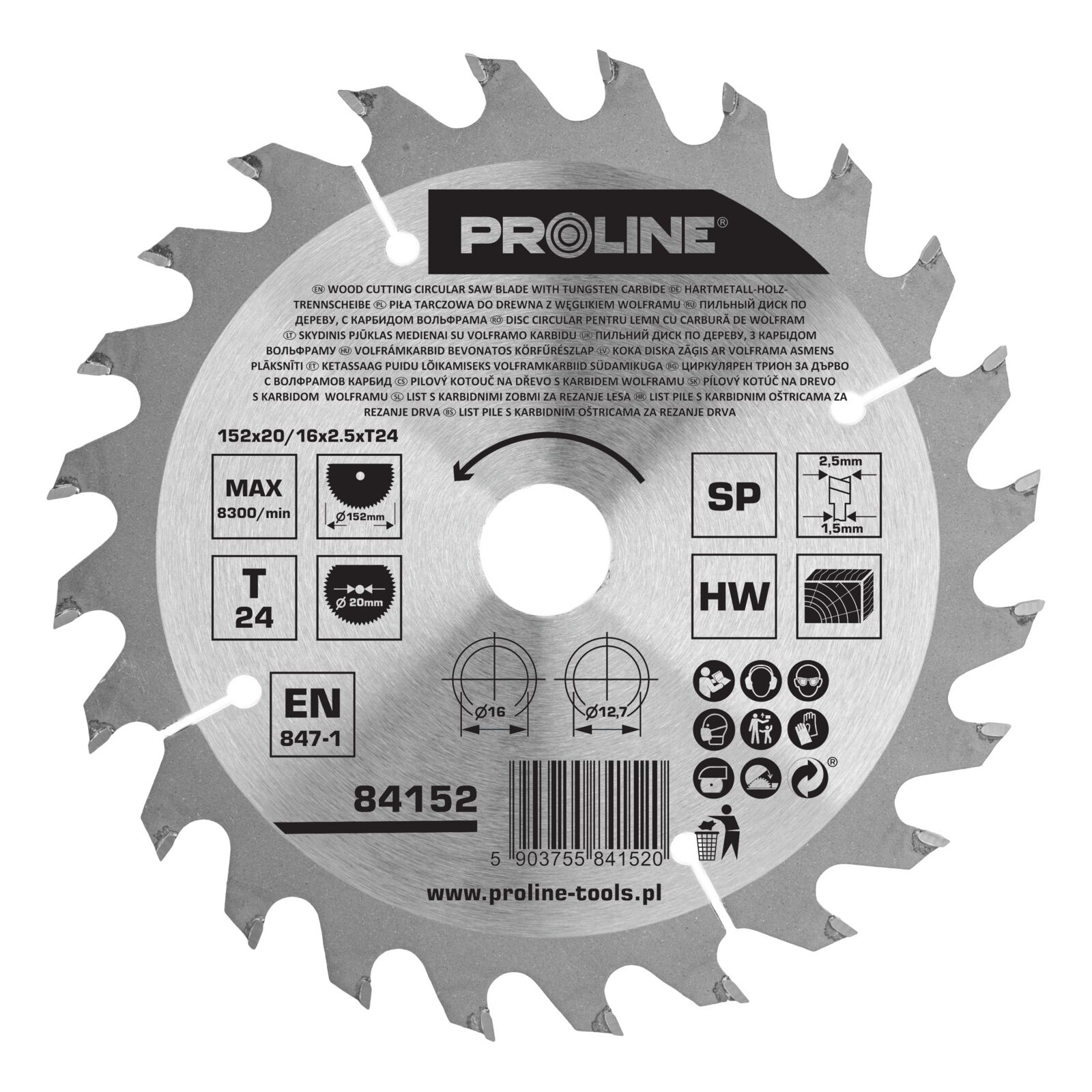 PROLINE TOOLS Cirkelsåg för trä 15224T2016 mm, Proline - 2