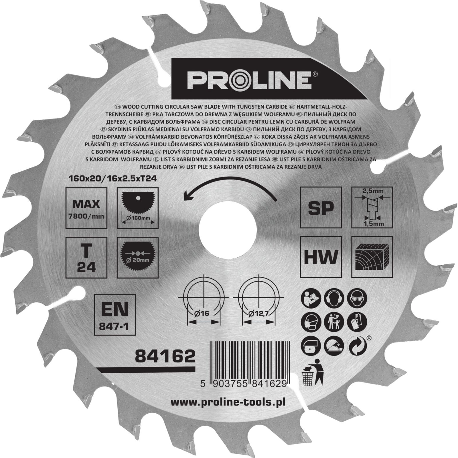 PROLINE TOOLS Cirkelsåg för trä 16024T2016 mm, Proline - 2