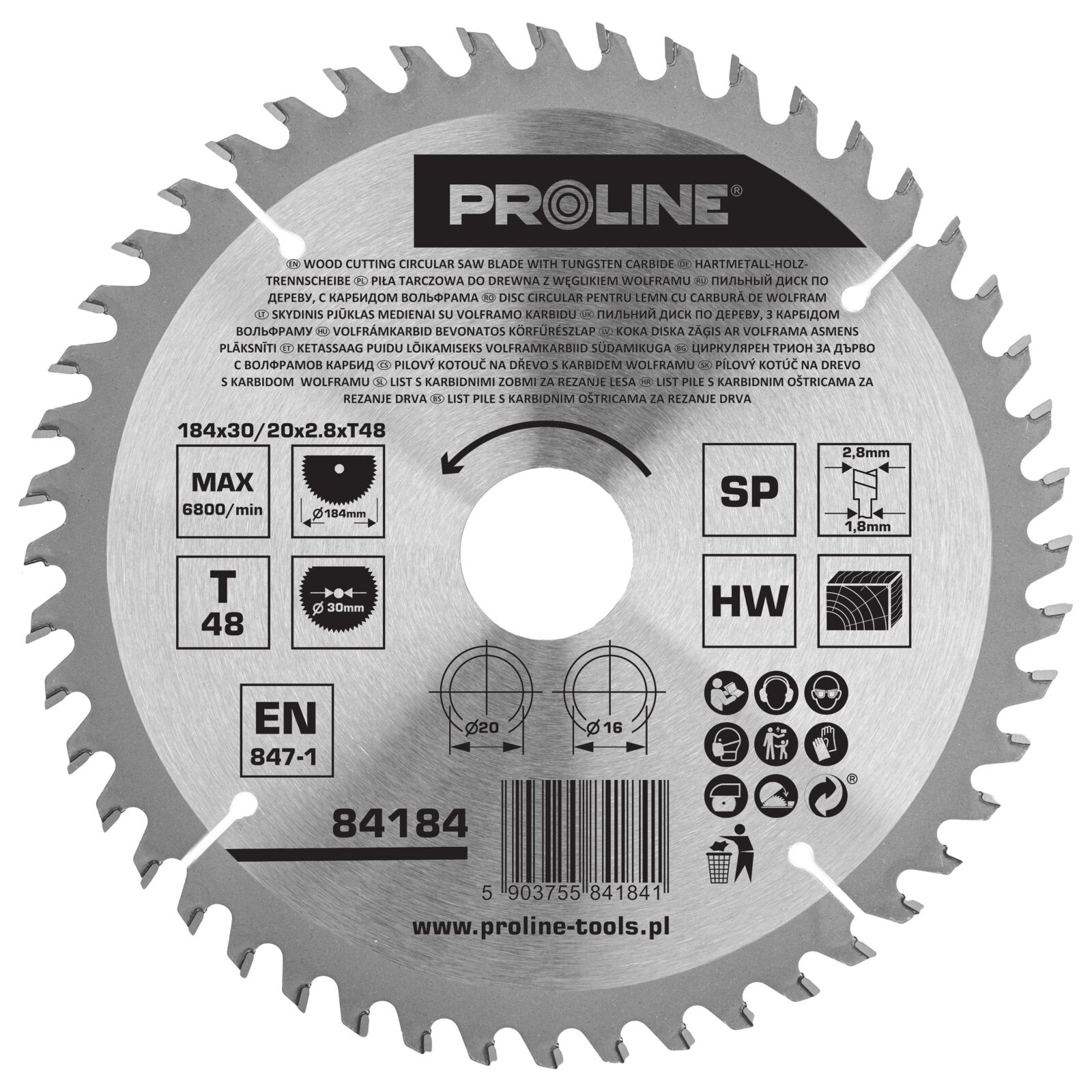 PROLINE TOOLS Cirkelsåg för trä 184 48 T302016 mm, Proline - 2
