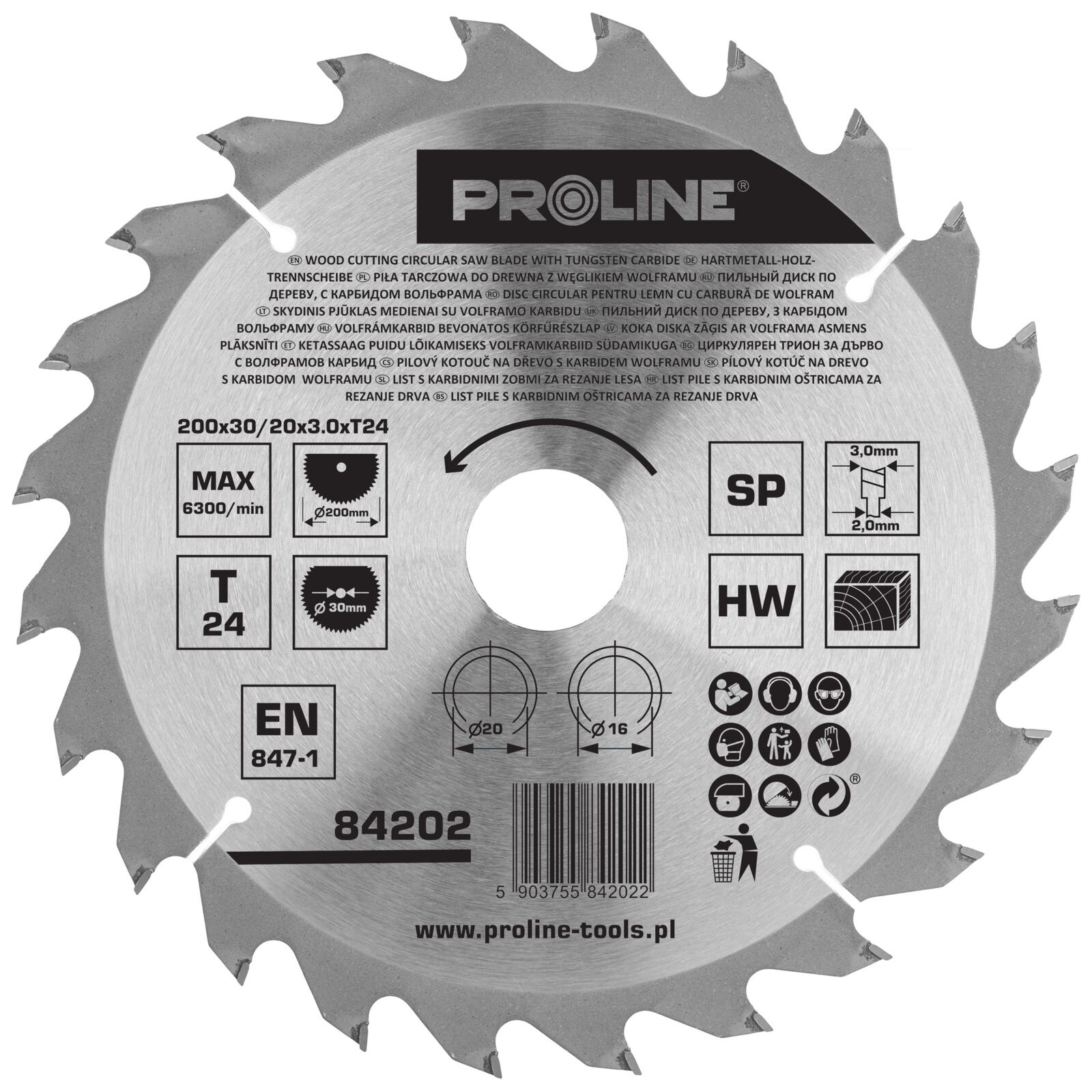 PROLINE TOOLS Cirkelsåg för trä 20024T302016 mm, Proline - 2
