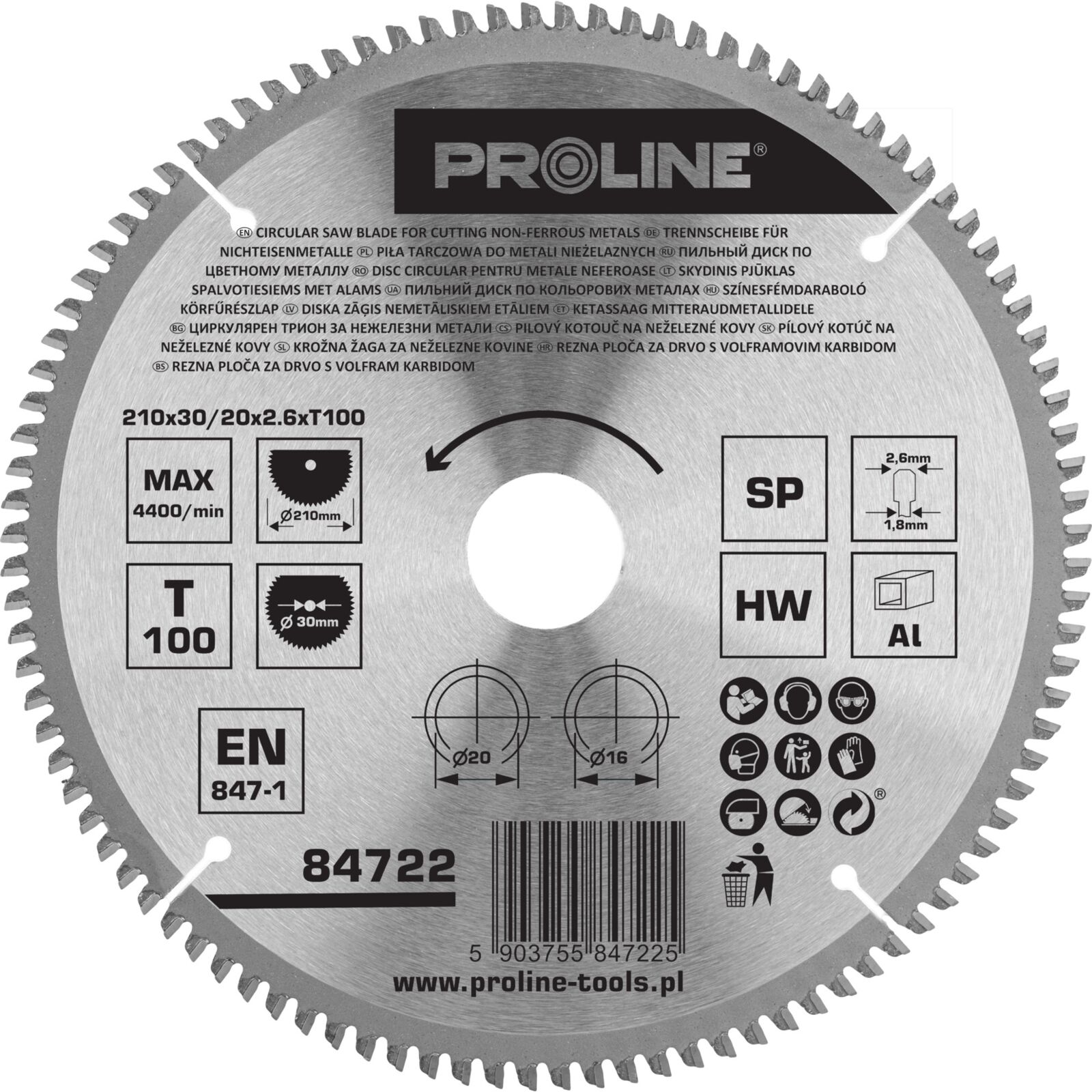 PROLINE TOOLS Cirkelsåg för icke-järnmetaller 210 mm, 100T, 30 mm, Proline - 2