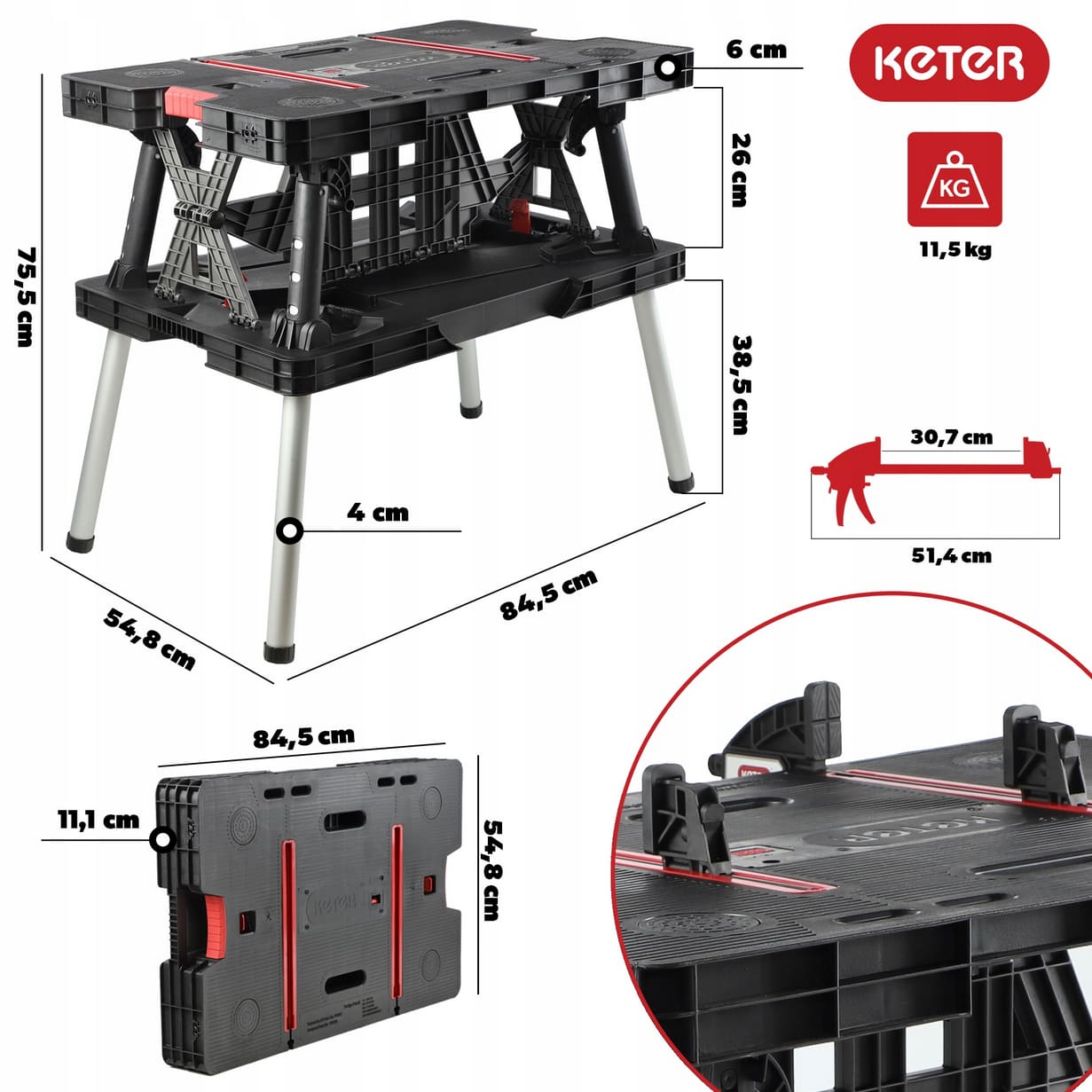 Övriga2 Hopfällbart Arbetsbord 453 kg 845 x 548 x 755 mm 2 Tvingar Snabbfäste, Keter - 2