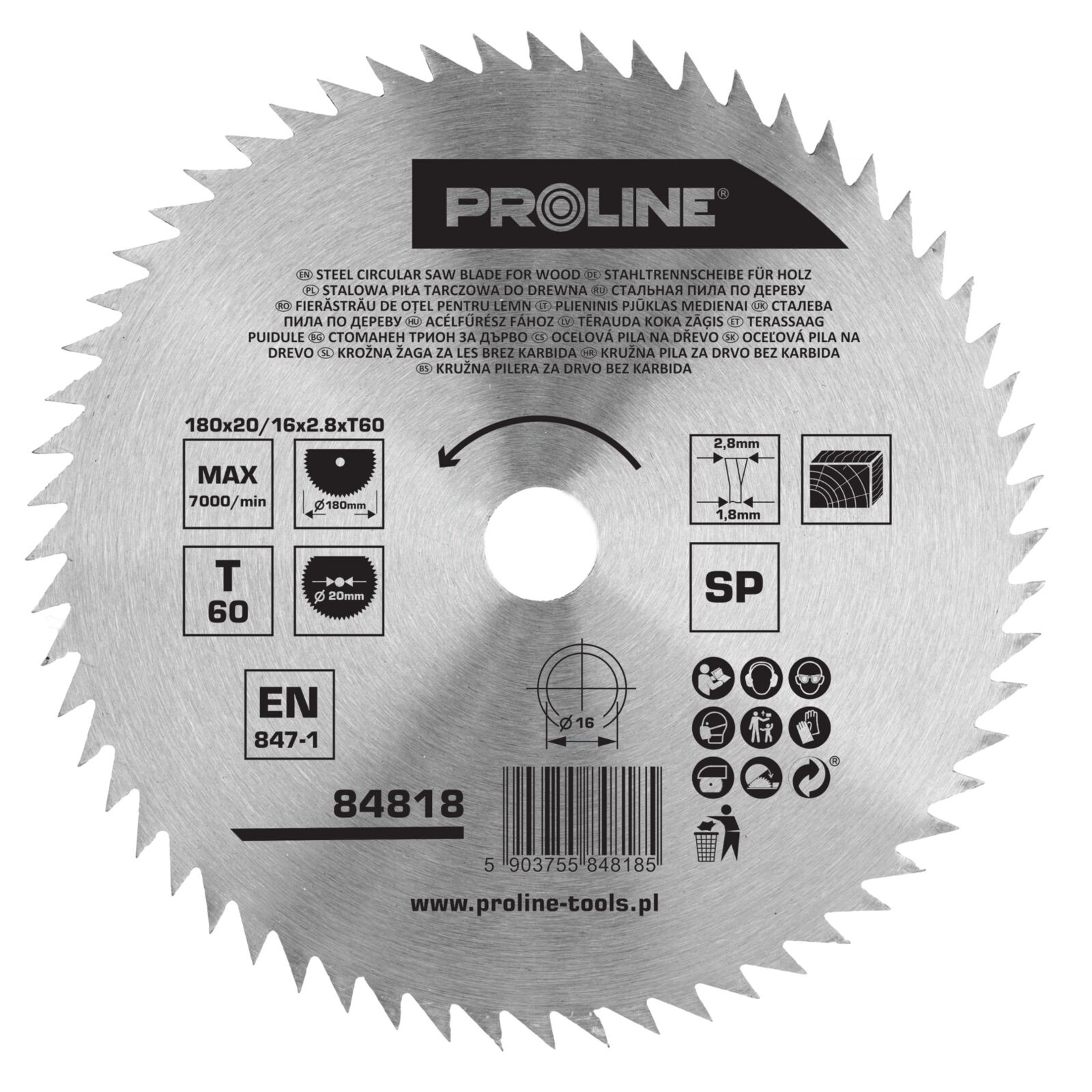 PROLINE TOOLS Cirkelsåg för Sågning i Trä 18V, Kolfri, 60T20, Proline - 2