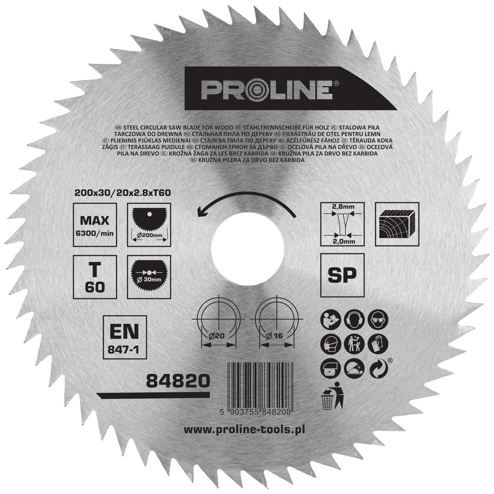 PROLINE TOOLS Cirkelsåg för trä 200 mm, 60T30, Carbon Free, Proline - 2