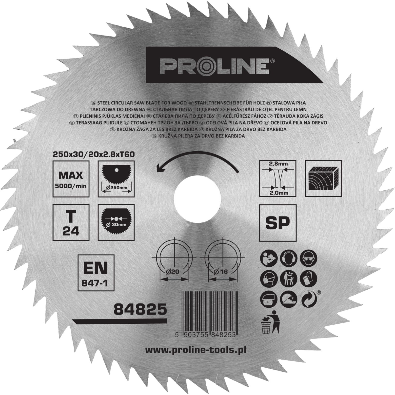 PROLINE TOOLS Cirkelsåg för trä 250 mm, 60T, Carbon Free, Proline - 2