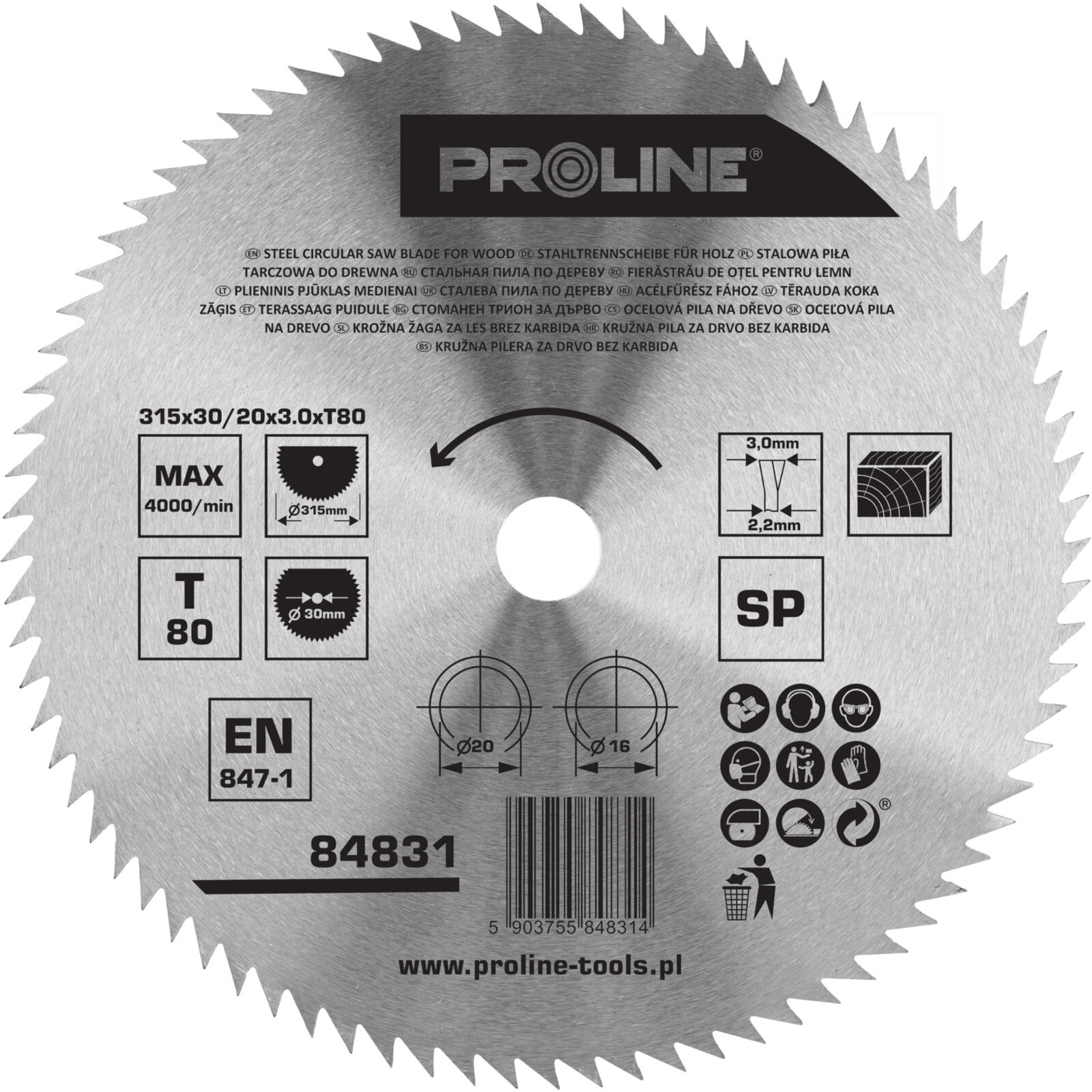 PROLINE TOOLS Cirkelsåg för trä 315 mm, 8T, Carbon Free, Proline - 2