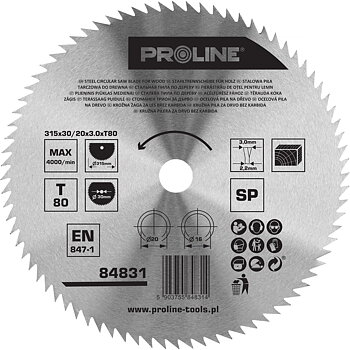 PROLINE TOOLS Cirkelsåg för trä 315 mm, 8T, Carbon Free, Proline