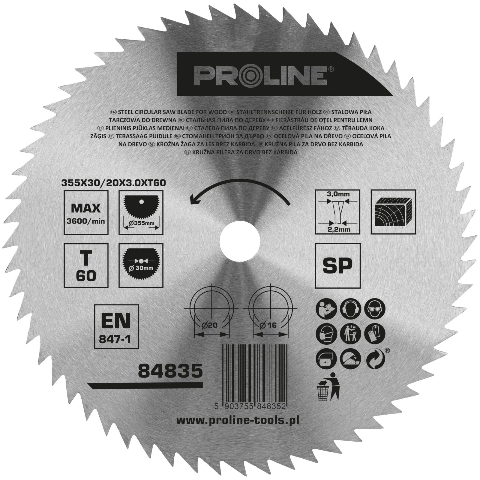 PROLINE TOOLS Cirkelsåg för trä 350 mm, 60T, Carbon Free, Proline - 2