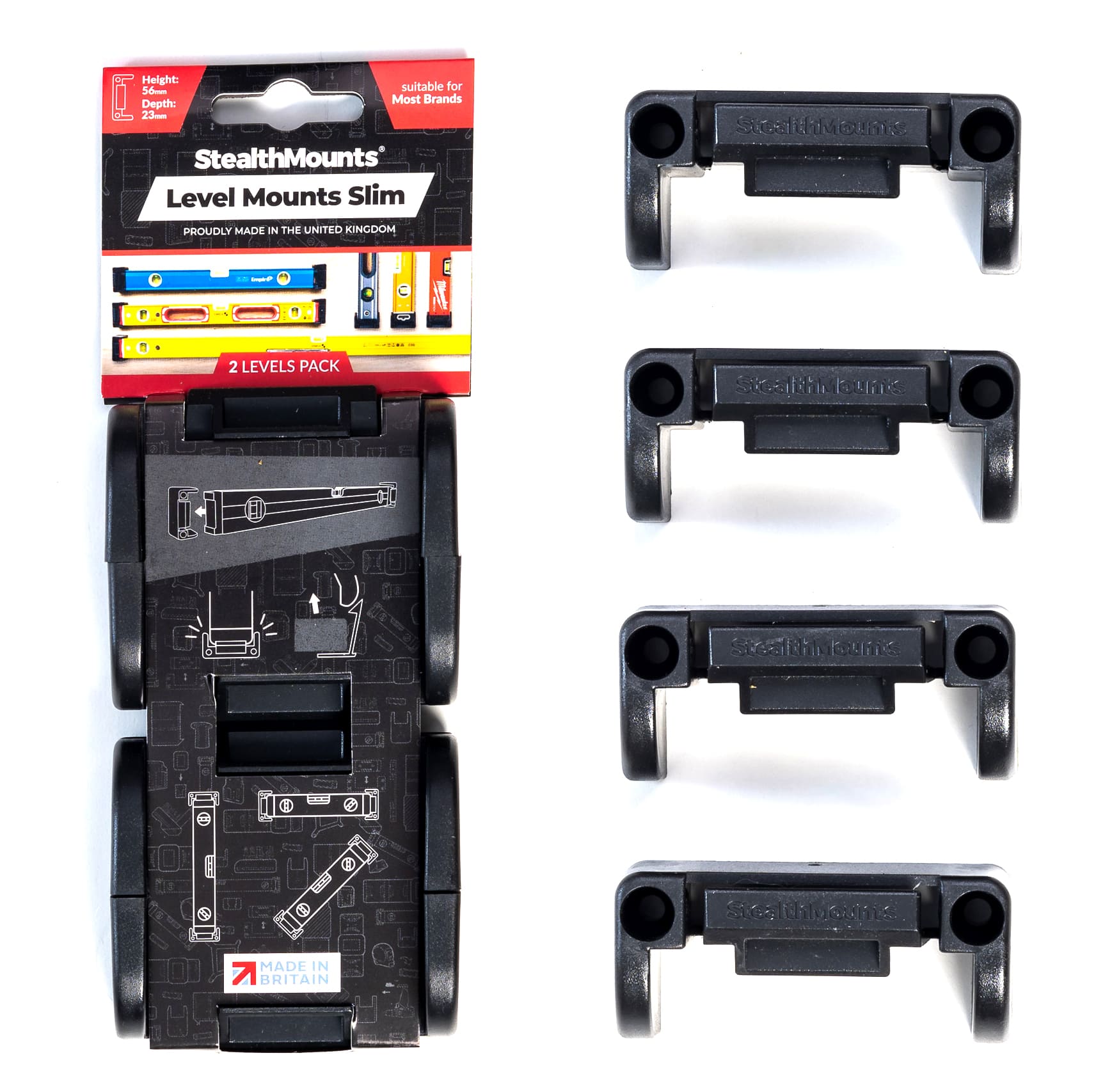 Stealth Mounts Universalfästen för vattenpass Slim, 2 par, STEALTHMOUNTS