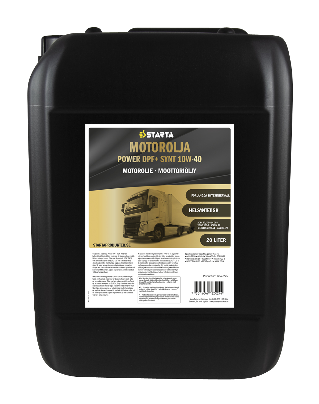 Starta Motorolja Power DPF+ Synt 10W-40 20 L