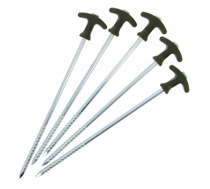 Kraftiga tältpinnar 10st (tältspikar), 30 cm långa skruvbara med handtag och 8st starka självlysande spännlinor (tältlina) 8 x 3m - 2