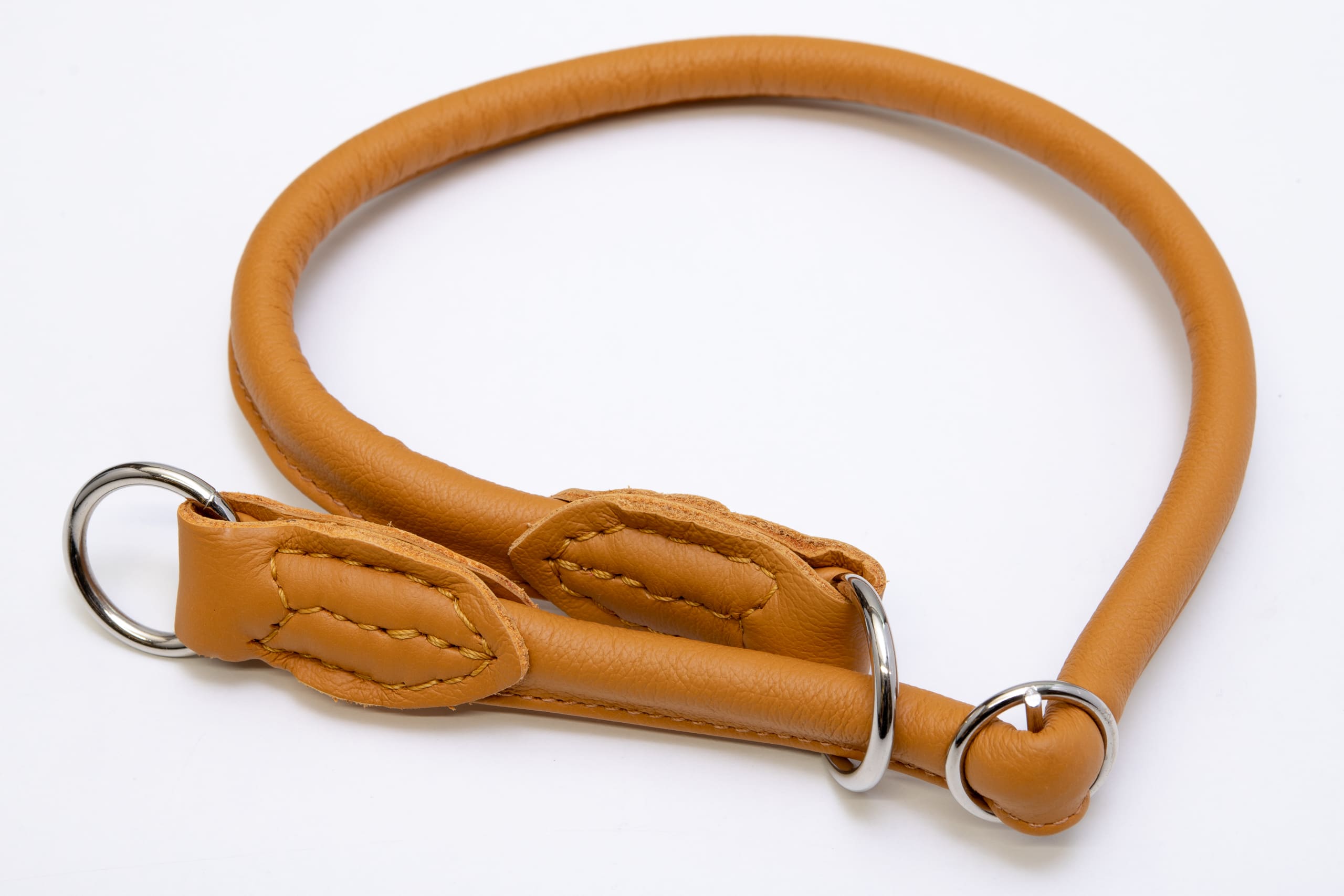 Mjukis Exklusivt hundhalsband 60 cm, runt dressyrhalsband av äkta mjukt läder (nappaläder), justerbart, handgjort - 3