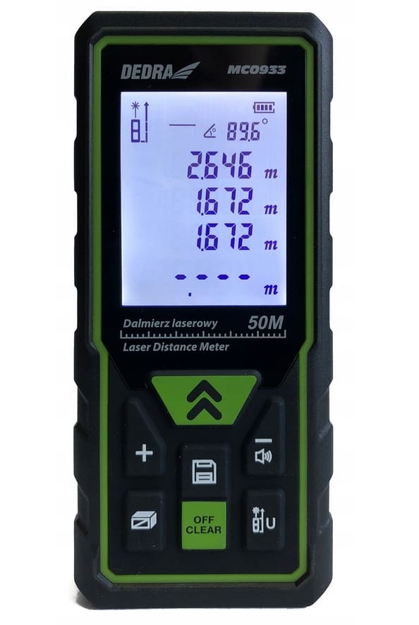 Avståndsmätare laser 50m, +/- 2 mm, 7 funktioner, Dedra