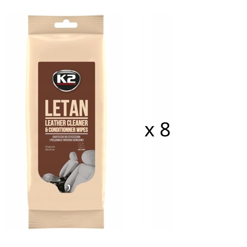 Våtservetter för regöring av läderklädsel, 8 x 24 st, K2 Letan Wipes