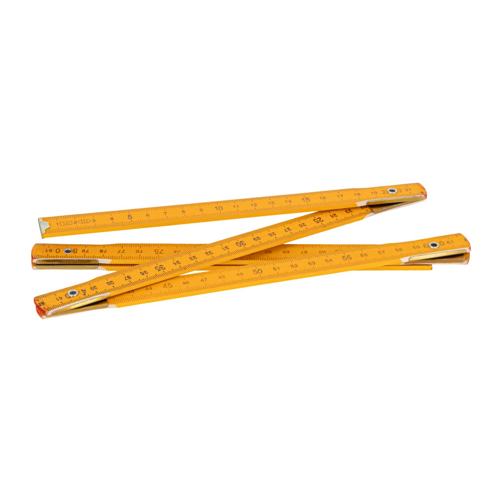 Tummstock av trä, extra hållbar, 1m, 5 delad, ljus gul, tumm och mm, svart skala, röda markeringar var 10 cm, metallkant - 3