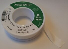 Teflontape, tätning för plast- och metallgängor, 12 x 0, 1 mm längd 13.2meter, Miditape
