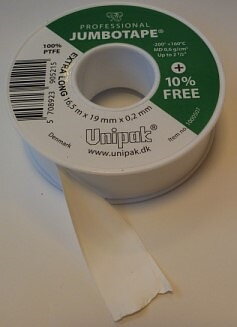 Teflontape, tätning för plast- och metallgängor, 19 x 0, 2 mm längd 16.5meter, Jumbotape