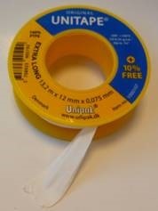 Teflontape, tätning för plast- och metallgängor, 12 x 0, 075 mm längd 13.2meter, Unitape