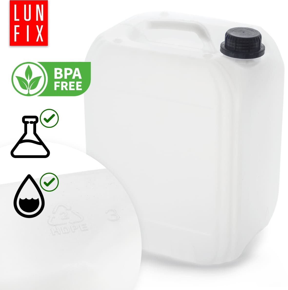 Vattendunk 20L, kanister för dricksvatten, HDPE plast, LunFix - 5