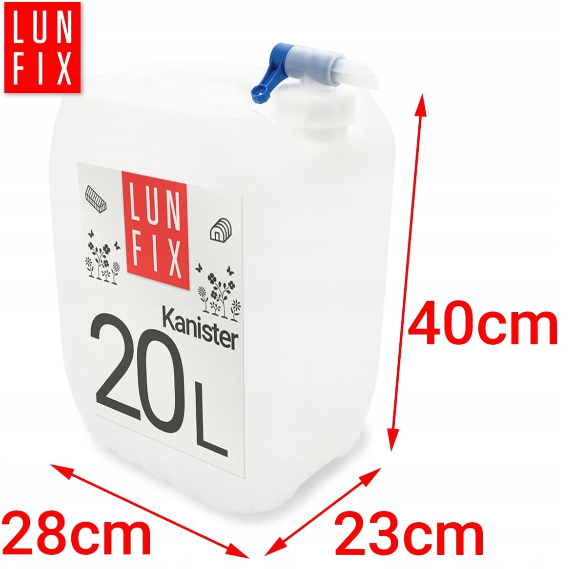 Vattendunk 20L med kran, kanister för dricksvatten, HDPE plast, LunFix - 2