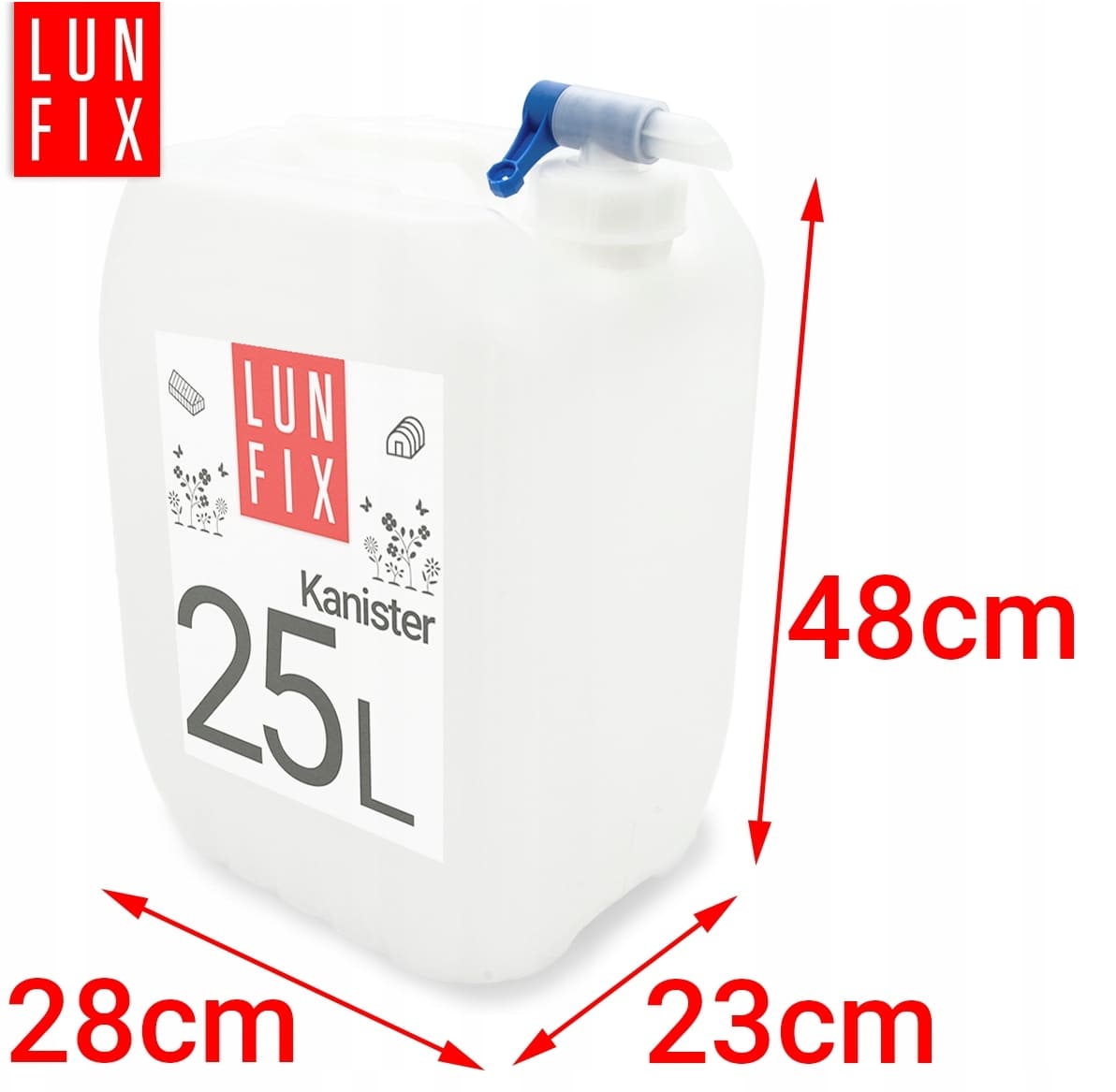 Vattendunk 25L med kran, kanister för dricksvatten, HDPE plast, LunFix - 2
