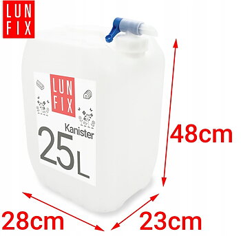 Vattendunk 25L med kran, kanister för dricksvatten, HDPE plast, LunFix