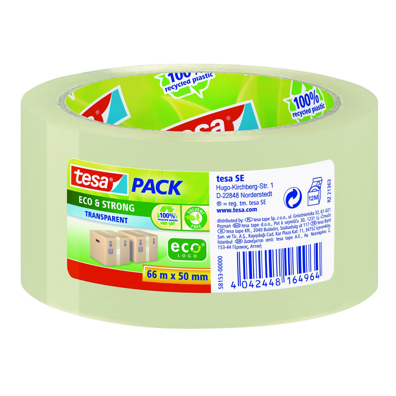 Tesa Packtejp, Basic Packing Tape 66M: 50 mm, Transparent