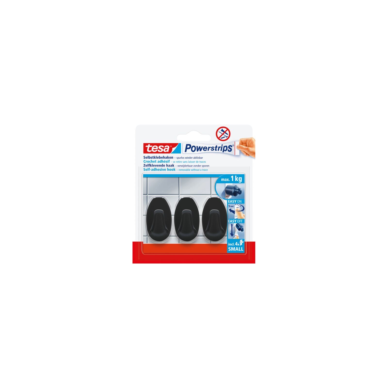 Tesa Adhesive Hooks Powerstrips 3 pcs Small Black