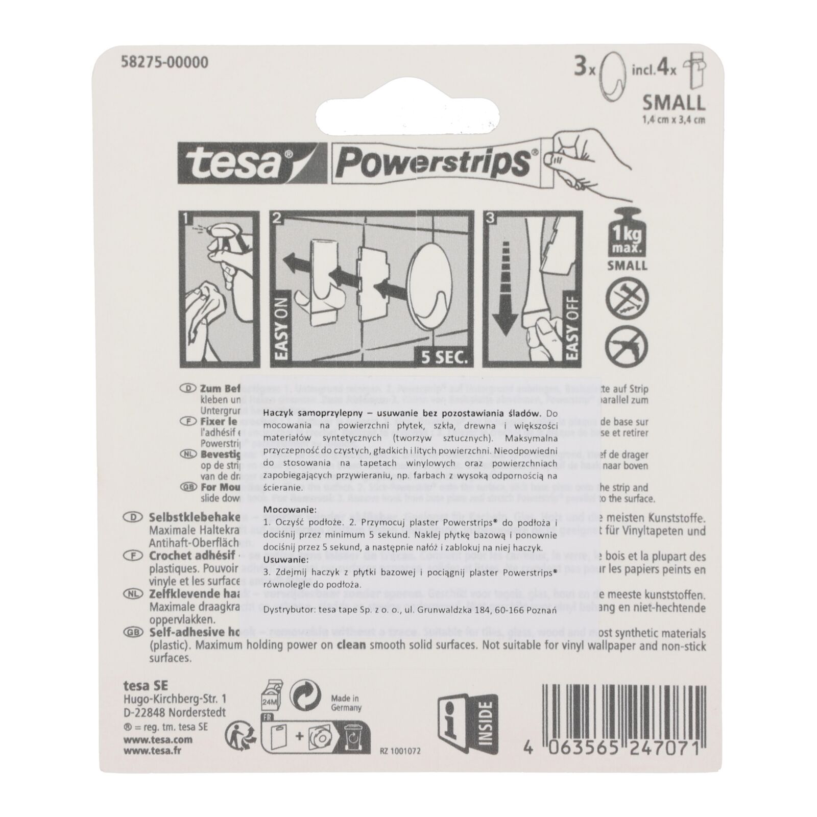 Tesa Adhesive Hooks Powerstrips 3 pcs Small Black - 2